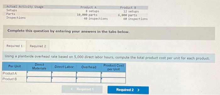 and activity-based costing LO P1, P3 Consider the following data for two