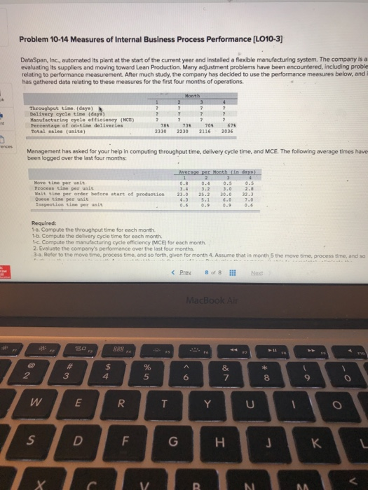  Problem 10-14 Measures of Internal Business Process Performance [LO10-3] DataSpan, Inc.,