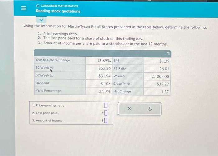  Using the information for Martin-Tyson Retail Stores presented in the table