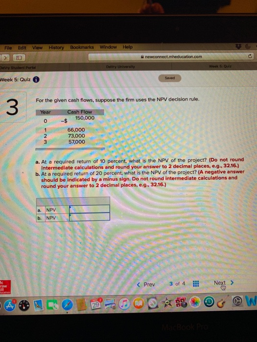 History Bookmarks Window Help File Edit View anewconnect.mheducation.com DeVry University Week