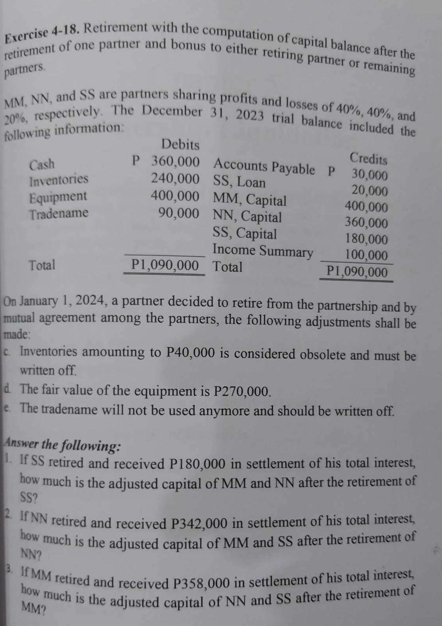 Exercise 4-18. Retirement with the computation of capital balance after the