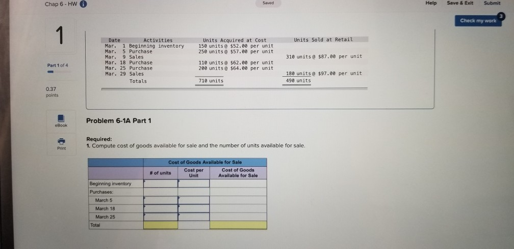 Chap 6 - HW 0 Saved Help Save & Exit Submit