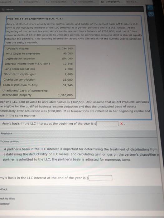  Cengant Problem 14-16 (Algorithmic) (CO. 4, 5) Amy and Mitchell share
