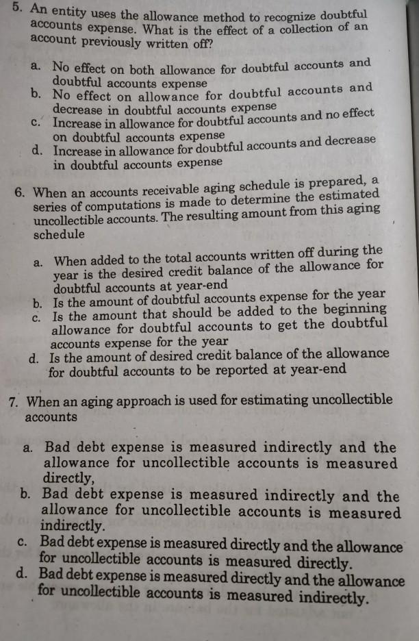 bad debts that focuses on the income statement rather than the statement