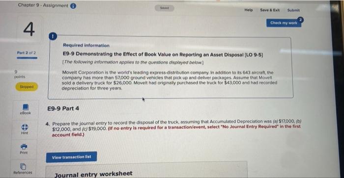 1 Chapter 9 - Assignment Saved Help Save & EXH Submit Check