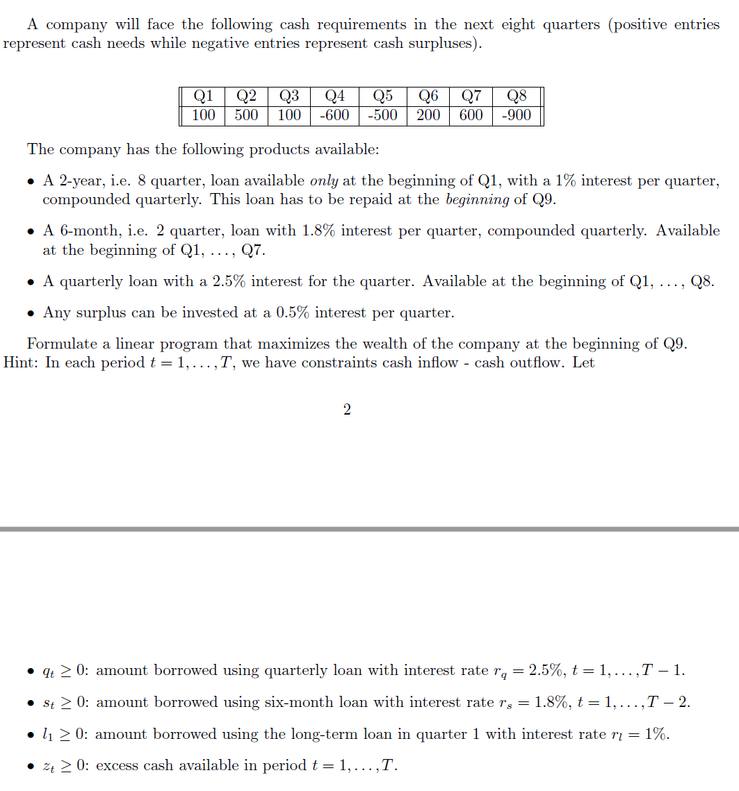 Optimization Correction!! Hint: In each periodt= 1, . . . , T,