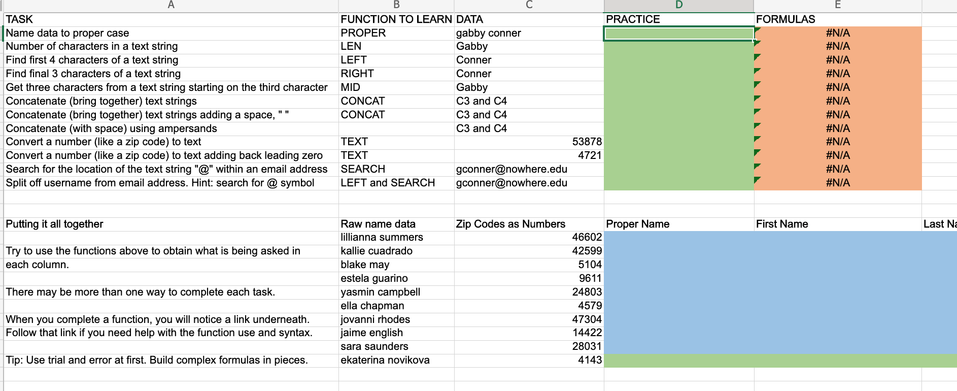FORMULAS A TASK Name data to proper case Number of characters
