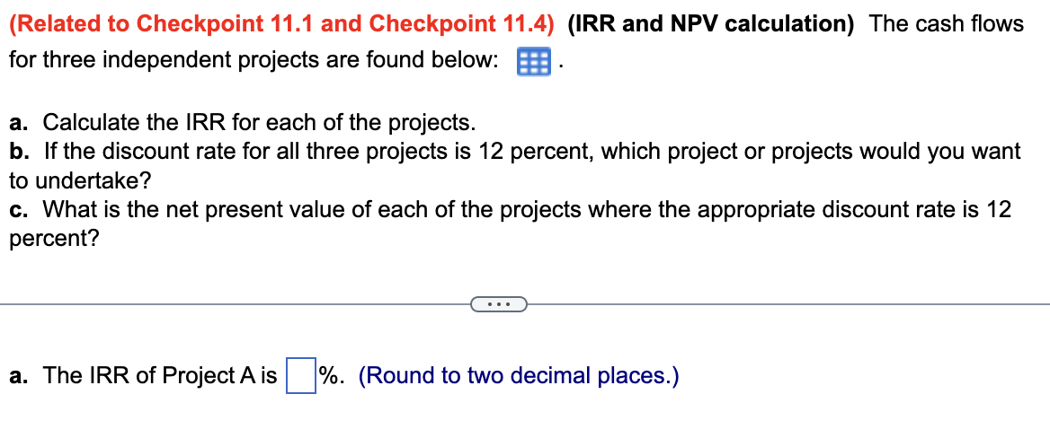 (IRR calculation) Determine the internal rate of return on the following project: