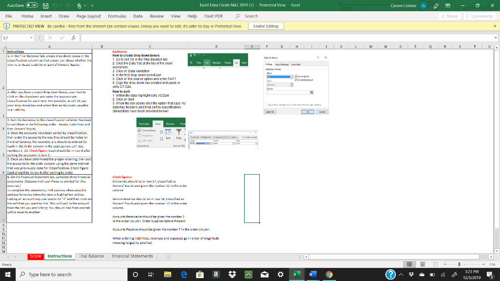  Carson Lozano a - AutoSave CE Excel Extra Credit FALL 2019