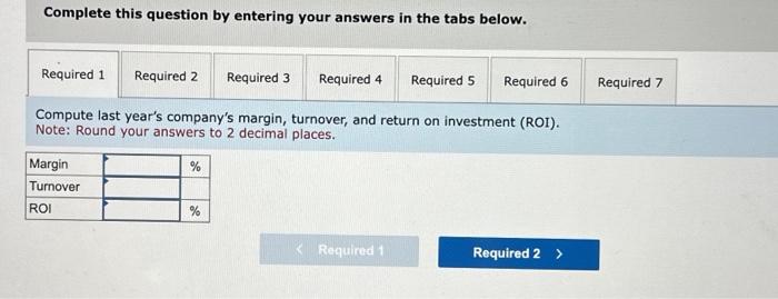 Problem 11-24 (Static) Return on Investment (ROI) Analysis [LO11-1] Last year's contribution