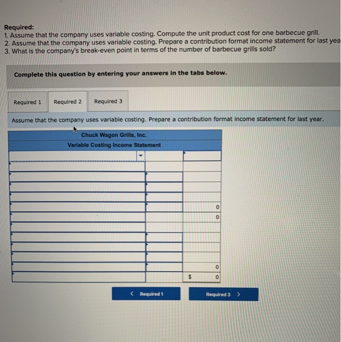 handmade specialty barbecue grill that it sells for $300. Data for last