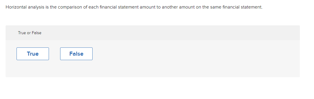 False Horizontal analysis is the comparison of each financial statement amount to