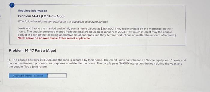  acct 387 ch 14 q78 Required information Problem 14-47 (LO 14-3)