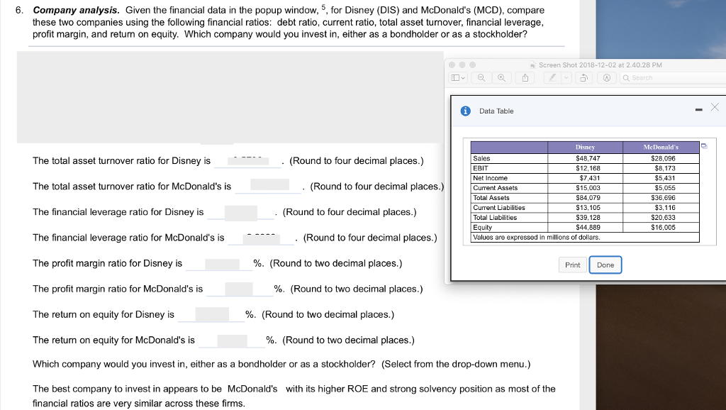 Please Help Company analysis. Given the financial data in the popup