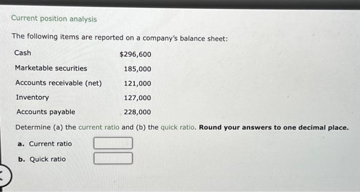  Current position analysis The following items are reported on a company's