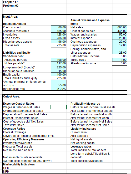  Output Area for this banking problem Chapter 17 Problem 03 Output