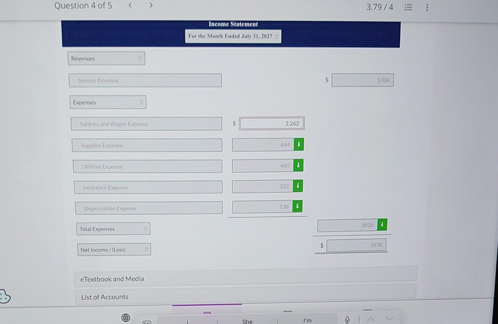 statement of Sheridan Co. for the month of July shows net income