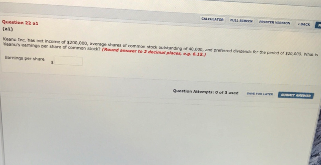  CALCULATOR FULL SCREEN PRINTER VERSION BACK Question 22 a1 (al) Keanu