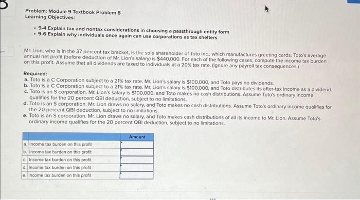 please answer questions a through e Learning Objectives: - 9.4 Explain tax