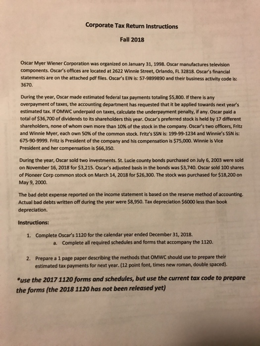  I need help with doing an 1120 tax return for the