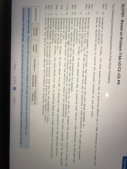  Check my GLO701- Based on Problem 7-5A LO C2, C3, P4