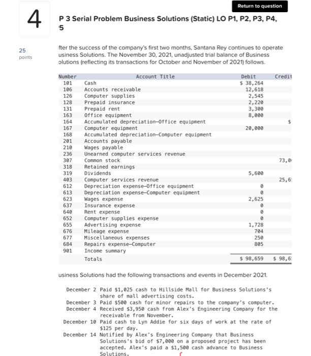  4 25 points Return to question P 3 Serial Problem Business