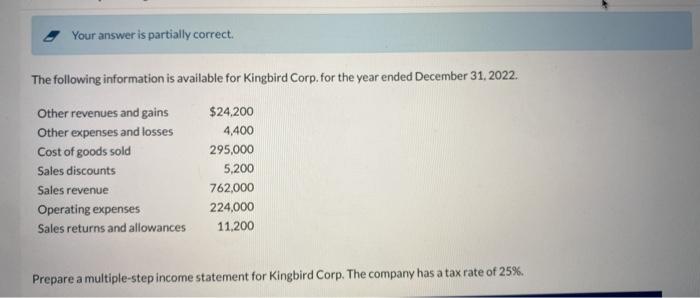  Your answer is partially correct. The following information is available for
