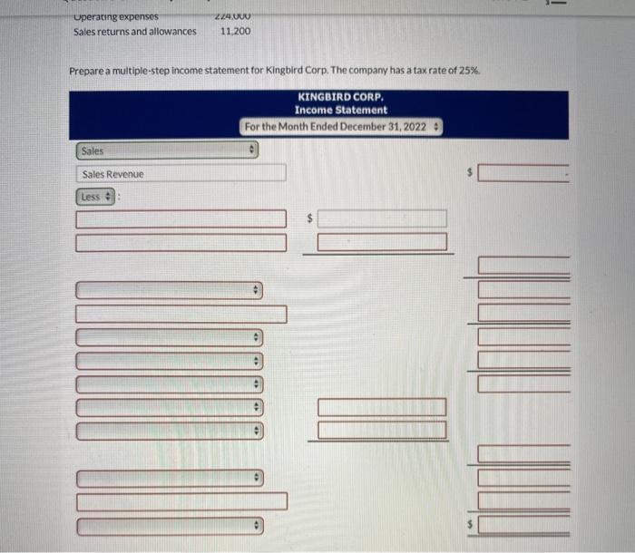 Kingbird Corp. for the year ended December 31, 2022. Other revenues and