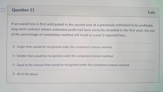 DQuestion 11 2 pts If an overall loss is first anticipated