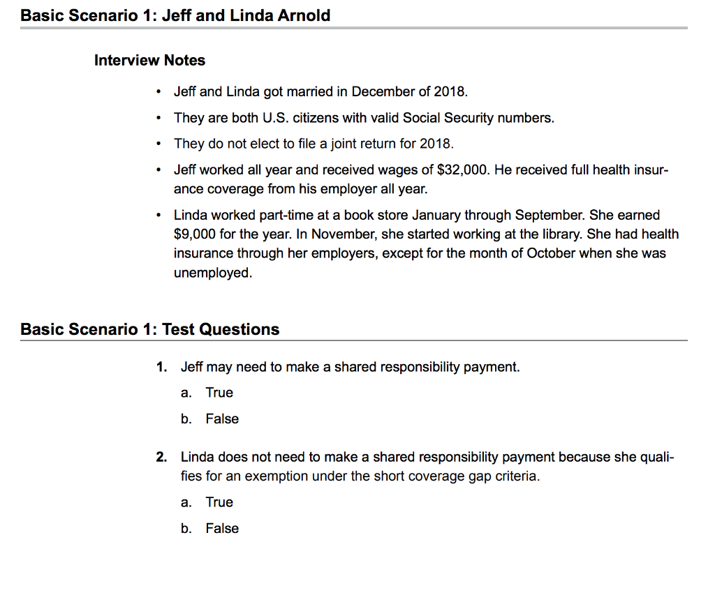 Please help! Basic Scenario 1: Jeff and Linda Arnold Interview Notes Jeff