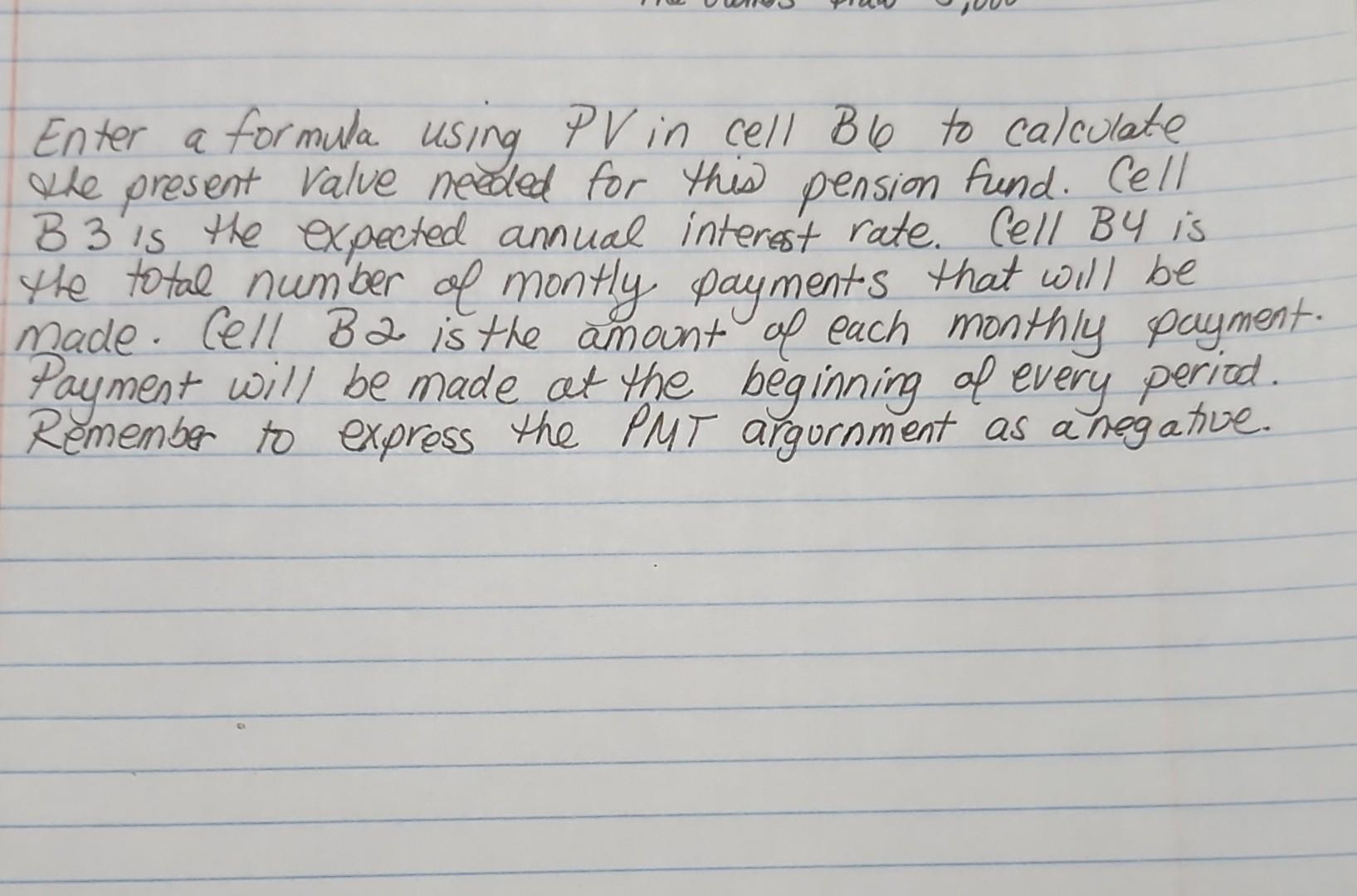 Enter a formula using PV in cell BG to calculate whe