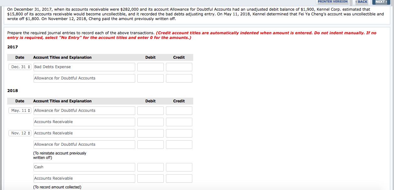  PRINTER VERSION BACK NEXT On December 31, 2017, when its accounts