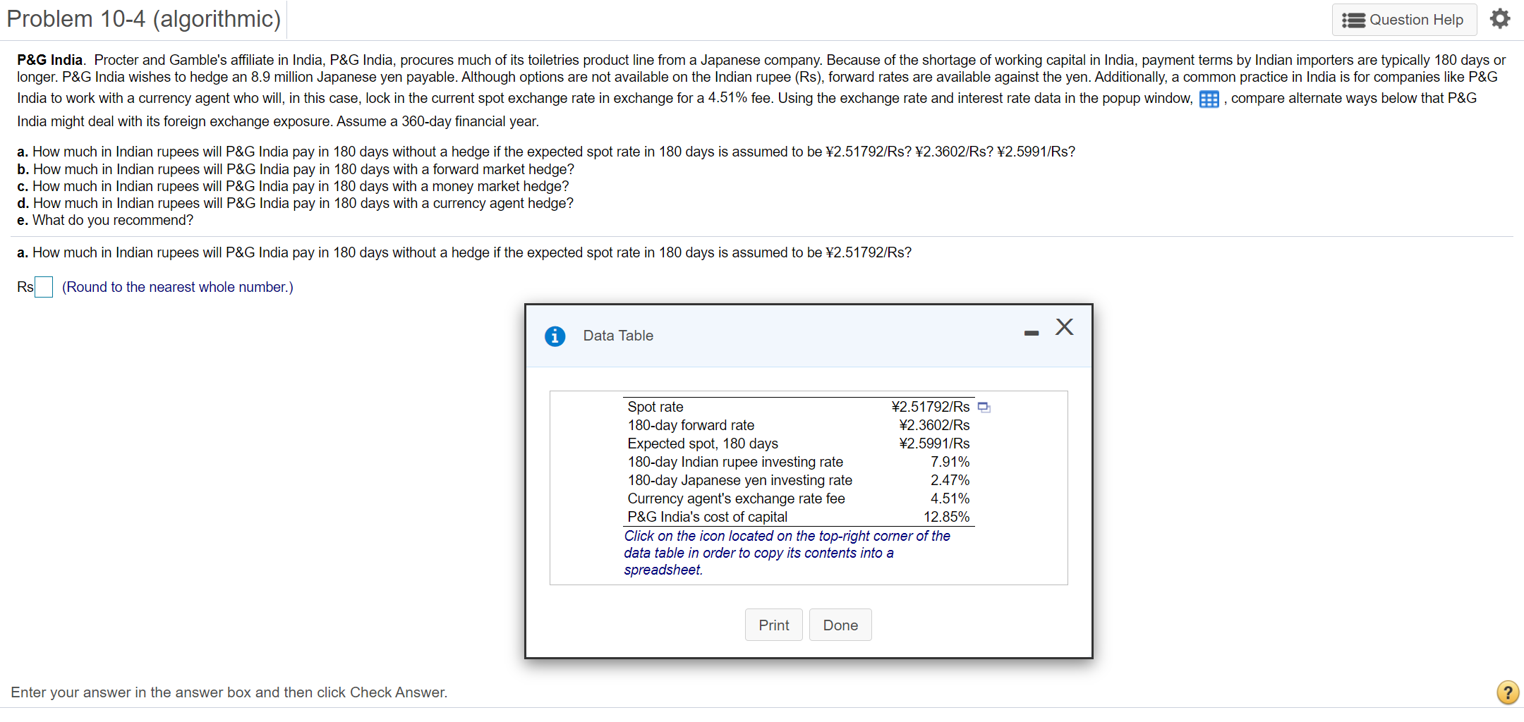 Problem 10-4 (algorithmic) Question Help P&G India. Procter and Gamble's affiliate