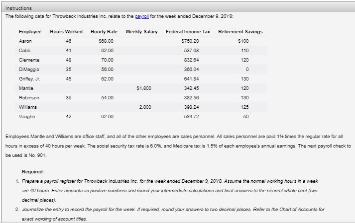  Instructions The following data for Throwback Industries Inc. relate to the