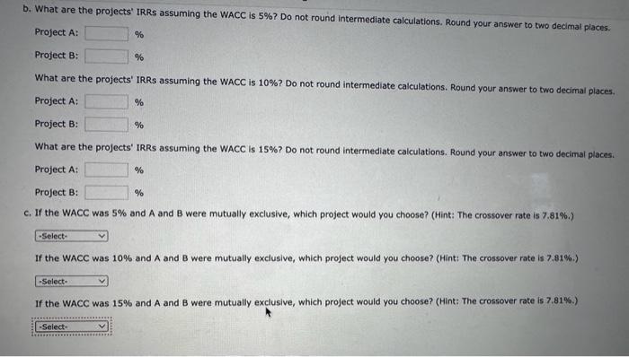 (in millions): Project:A Project a values, if any, should be indicated by