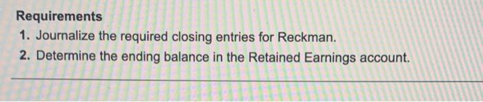 the accounts and balances.) Requirements 1. Joumalize the required closing entries for