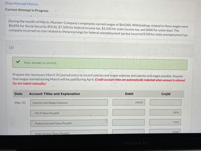 need help on b part Show Attempt History Current Attempt in