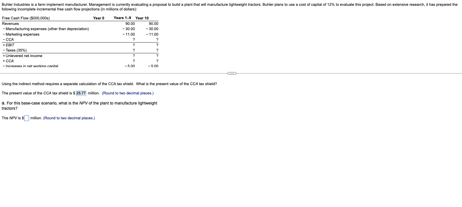  a. For this base-case scenario, what is the NPV of the