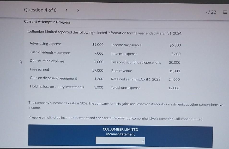  please answer all this correctly Cullumber Limited reported the following selected