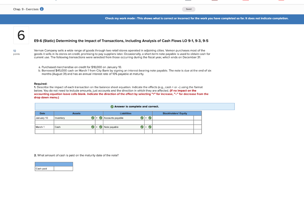  Chap. 9 - Exercises Saved Check my work mode: This shows