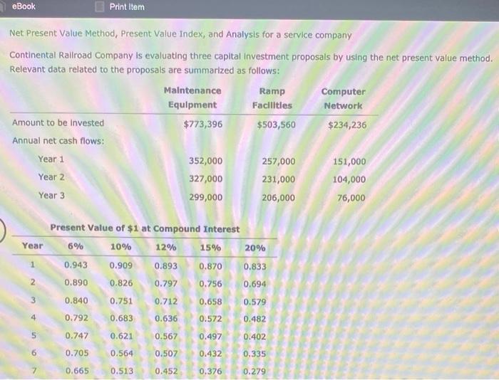  eBook Print Item Net Present Value Method, Present Value Index, and
