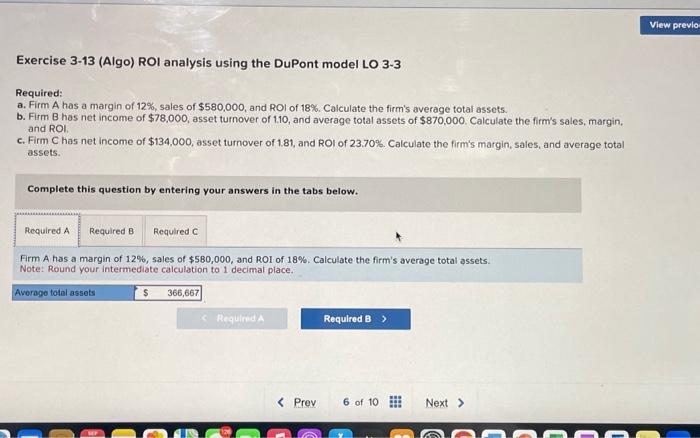  Exercise 3-13 (Algo) ROI analysis using the DuPont model LO 3-3