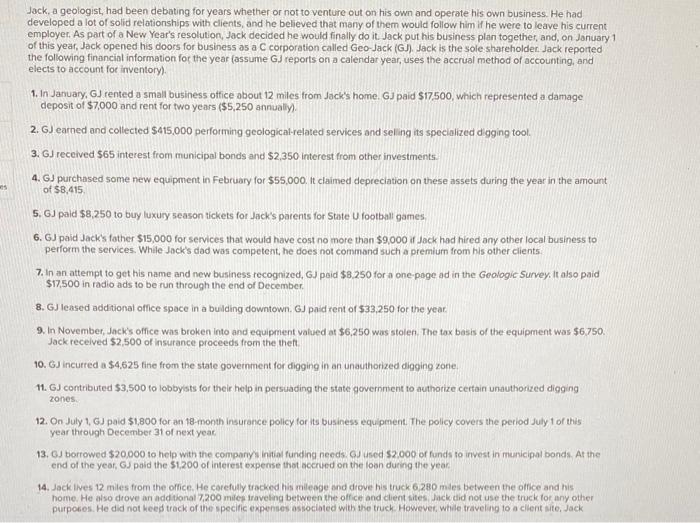  Jack, a geologist, had been debating for years whether or not