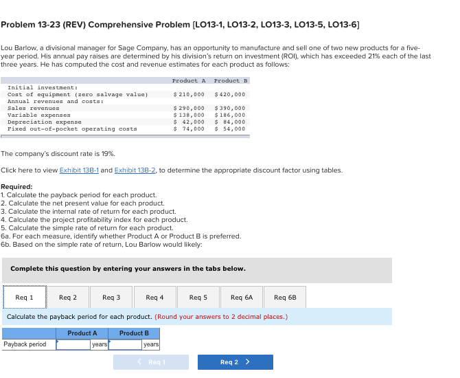 Problem 13-23 (REV) Comprehensive Problem [LO13-1, LO13-2, LO13-3, LO13-5, LO13-6) Lou