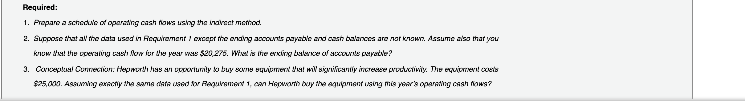 indirect method. 2. Suppose that all the data used in Requirement 1