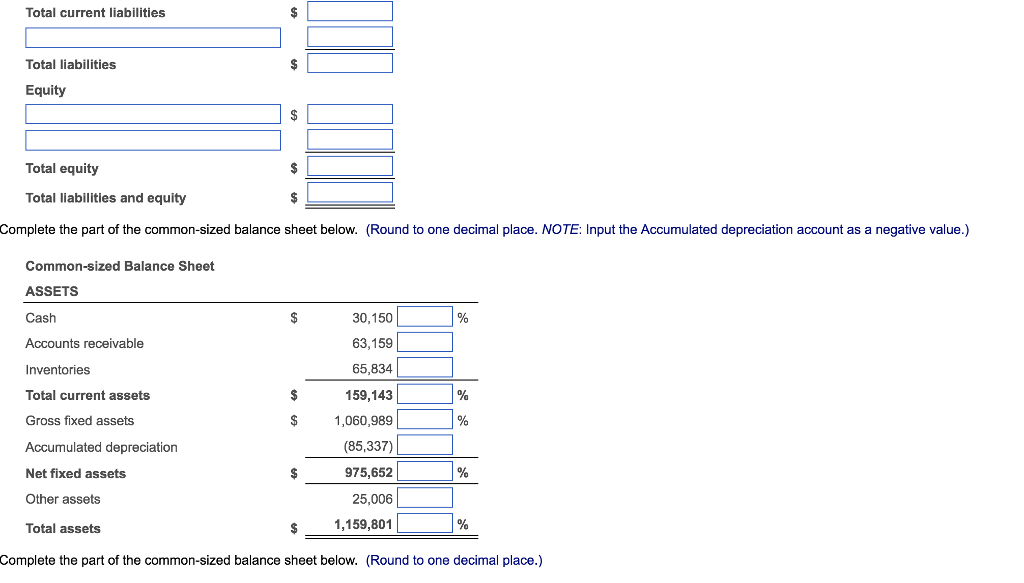 and a common-sized balance sheet from the information in the popup window,