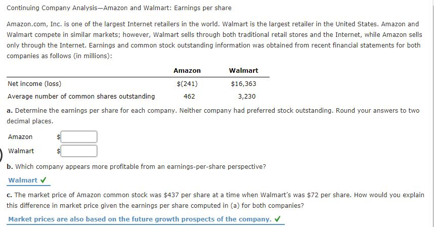 Continuing Company Analysis-Amazon and Walmart: Earnings per share Amazon.com, Inc. is