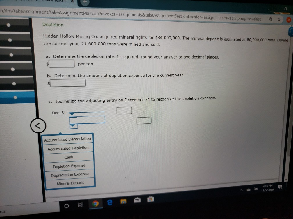  L e teachi X milrn/take Assignment/take AssignmentMain.do?invoker=assignments&takeAssignmentSessionLocator=assignment-take&inprogress=falseQ M Depletion Hidden Hollow