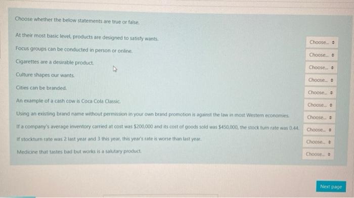  Choose whether the below statements are true or false Choose... Choose...