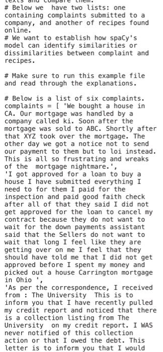 all the code extracts above. - Write a note about what you